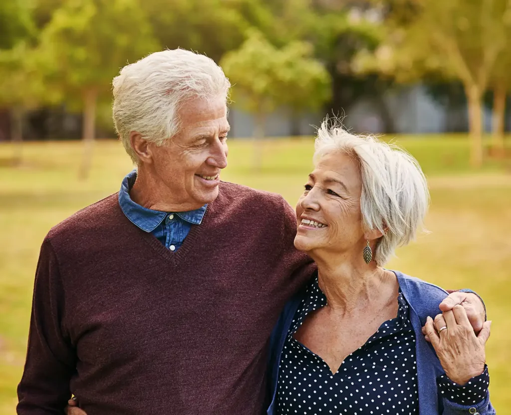 Couple walking outdoors