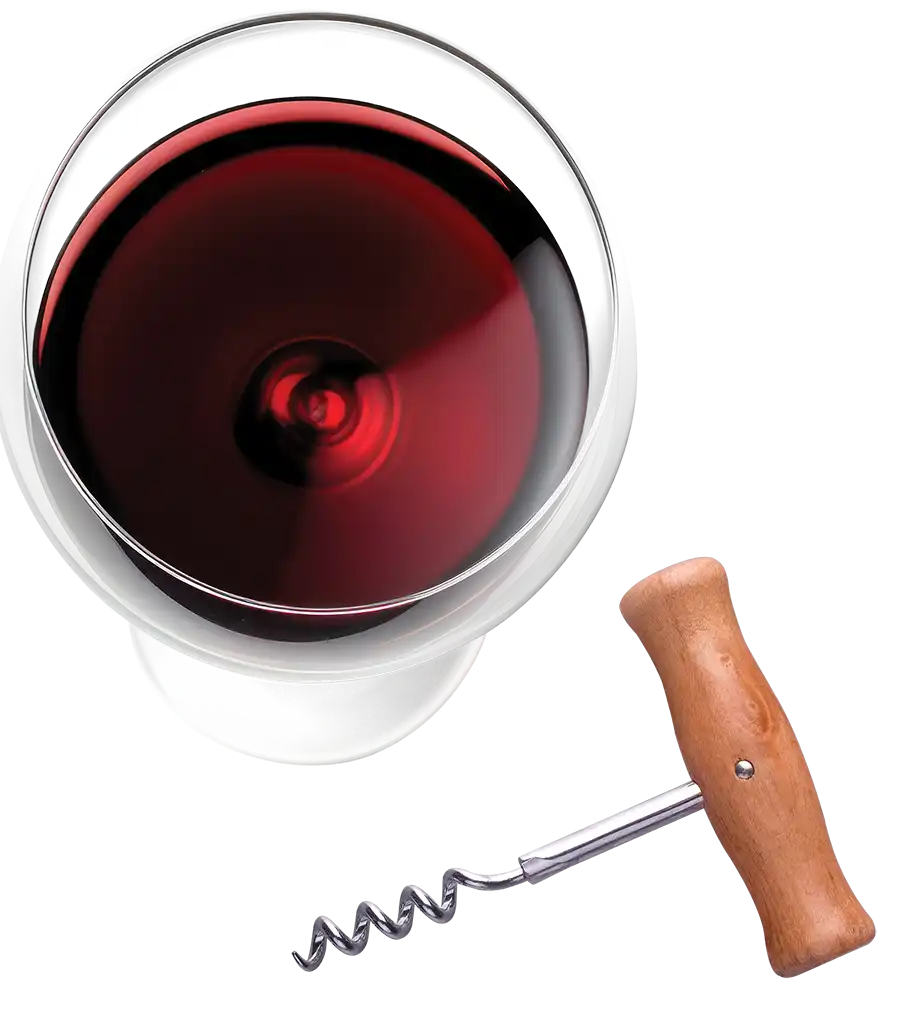 glass of wine and a corkscrew